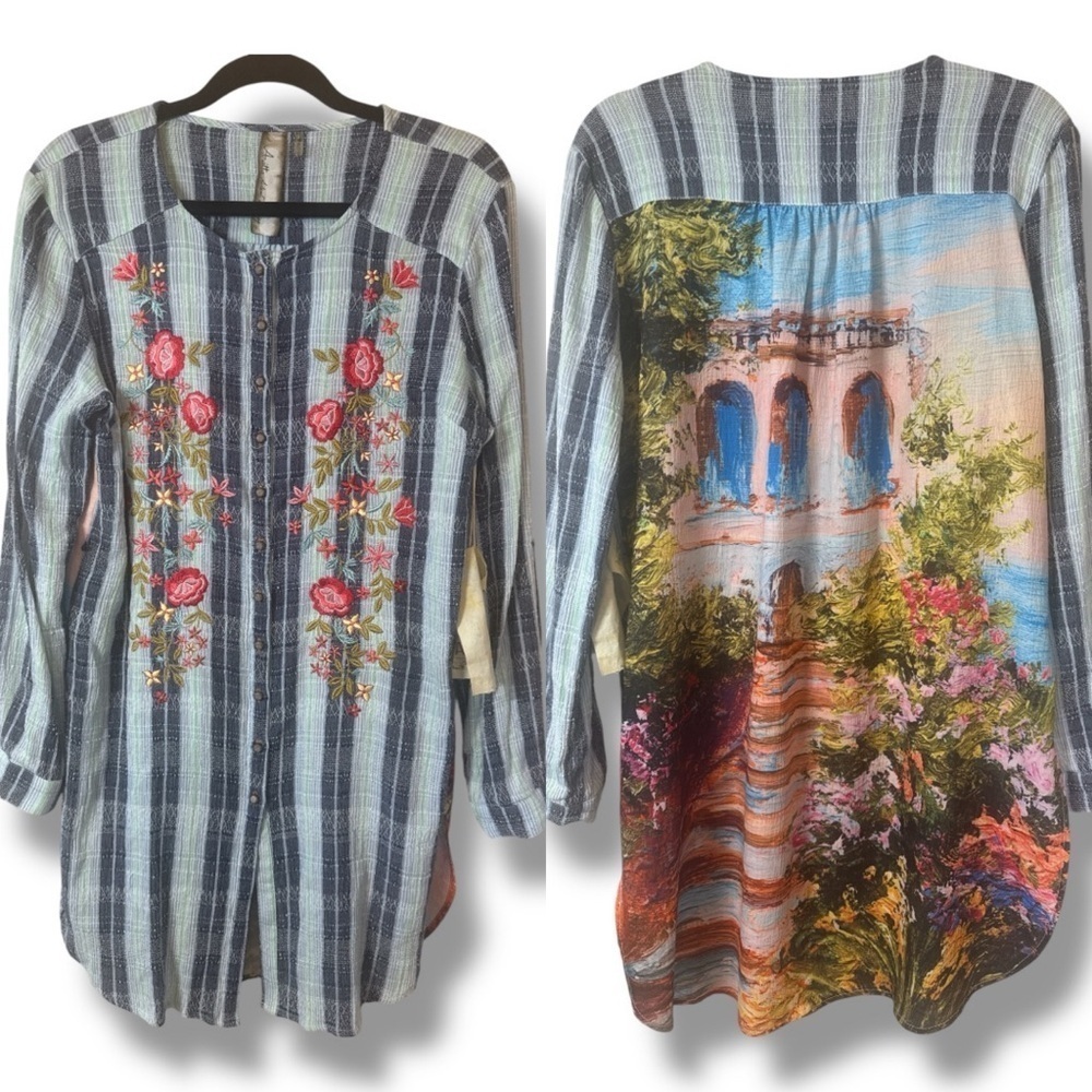 Aratta Floral Embroidered Striped Tunic - Picture 2 of 11